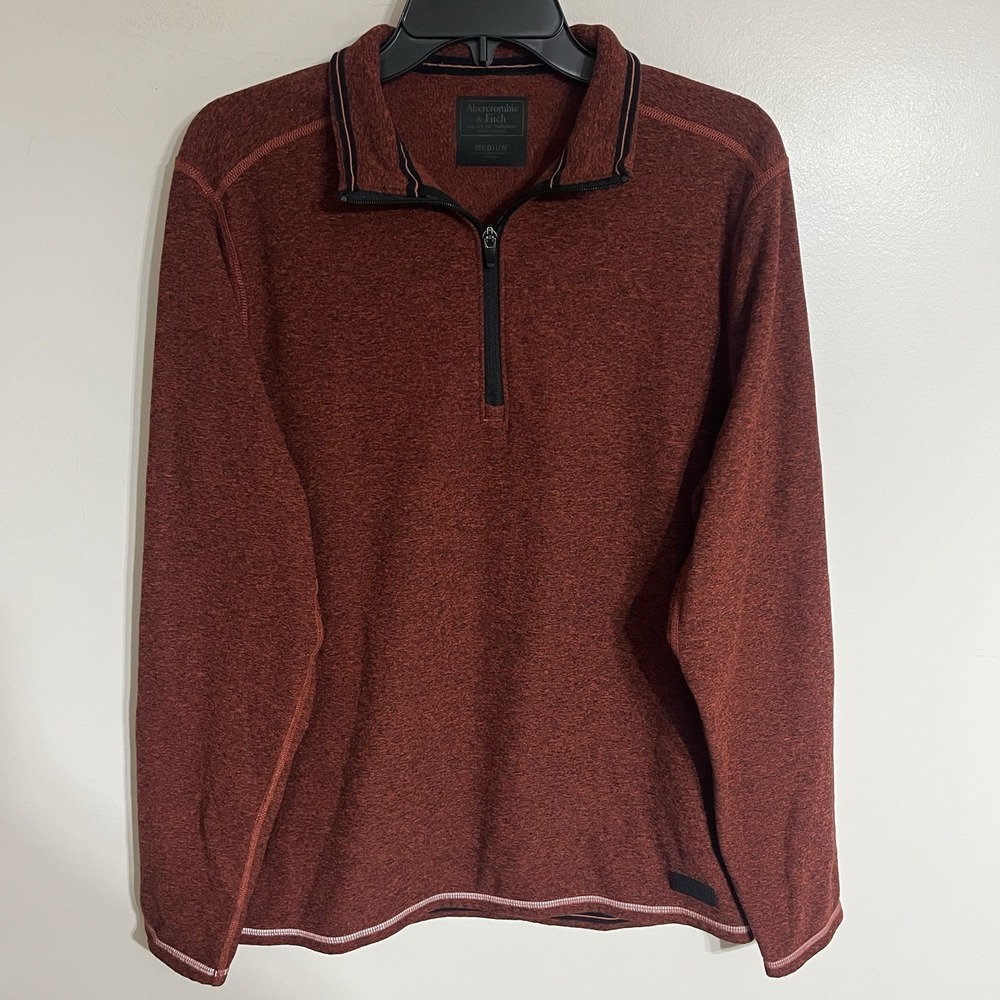 Abercrombie & Fitch Shirt Mens Long Sleeve 1/4 Zip Pullover Dark Red Size Medium